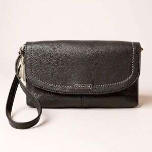 Coach Black Pebbled Leather Wristlet NWT